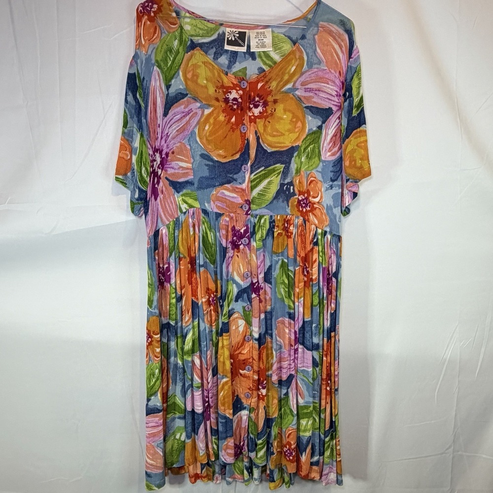 Phool Women Medium Dress Multicolor Floral Tropical Boho Print 100% Rayon Short